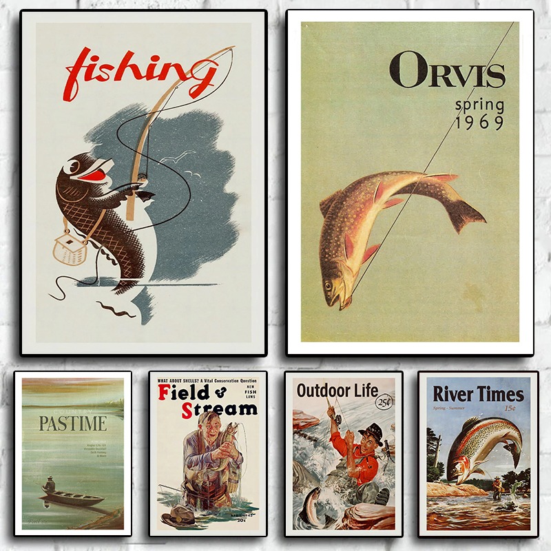 Vintage Fly Fishing Canvas Pri - Outdoor Hunting Paintings 评论和价格