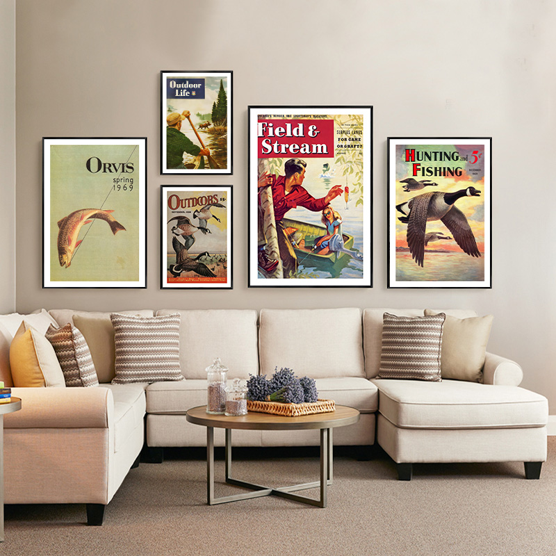 Vintage Colorful Fishing Poste - Outdoor Hunting Paintings 评论和价格