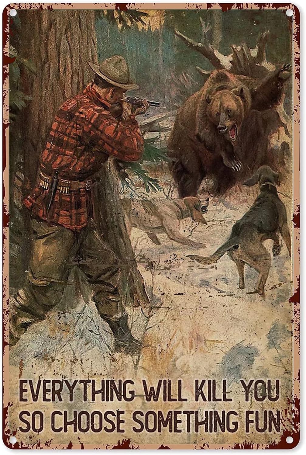 Hunting Bear Metal Tin Sign,Ev - Outdoor Hunting Paintings 评论和价格